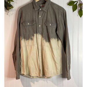 Levis Mens M Long Sleeve Button-Up Dip Dye Shirt Gray & Cream